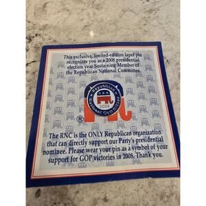 2008 Republican National Committee RNC Lapel Pin with Card John McCain